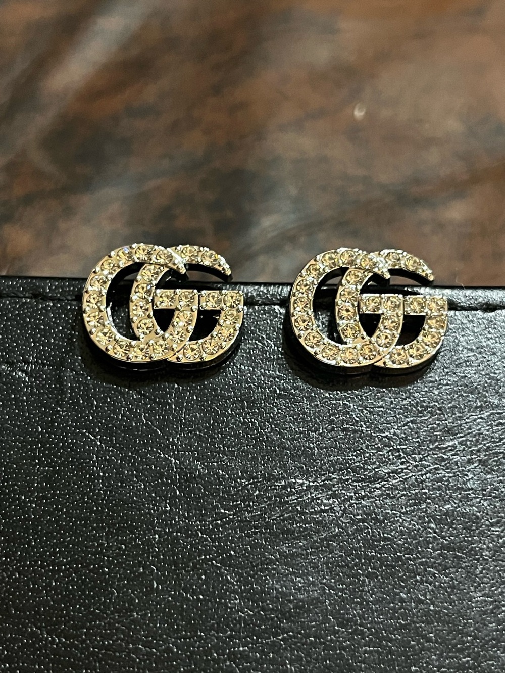 Gucci. Silver Tone Rhinestone Letter Logo Stud Earrings